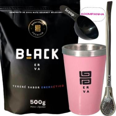 Imagem de Kit Tereré Black Erva Mate 500g+ Copo Alumínio Térmico ROSA + Bomba Tr