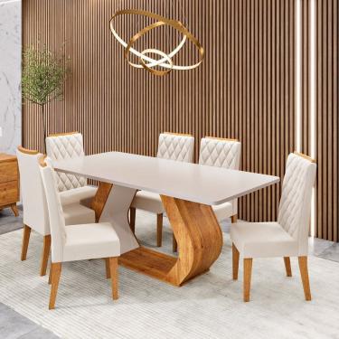 Imagem de Conjunto Sala de Jantar 6 Lugares Retangular Tampo em Mdf Store Mel/Blonde/Bege