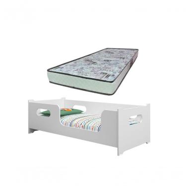 Imagem de Cama Solteiro Montessoriana Encanto com Colchão 188x88 cm 100% MDF Branco