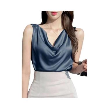 Imagem de Camisola Elegante De Seda Satinada Com Decote Cowl Sem Mangas Estilo C