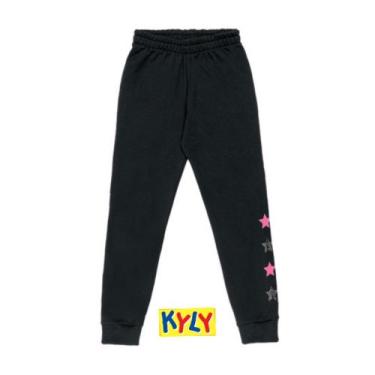 Imagem de Calça Infantil Feminino Moletom Pelúciado Kyly, Preto estrelas, 4