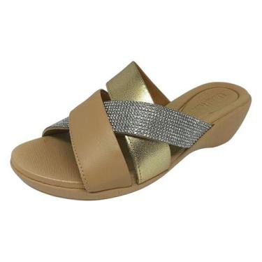 Imagem de Tamanco Feminino Salto Anabela Elegante Versatil Usaflex, Ouro light, 