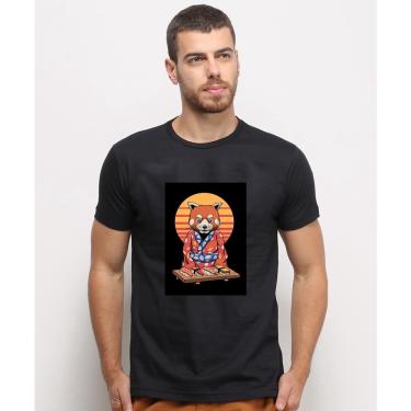 Imagem de Camiseta masculina Preta algodao Desenho Panda Vermelho Animal Arte