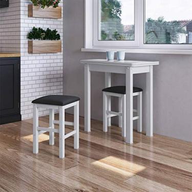 Imagem de Conjunto Sala Jantar Mesa Dobrável Mdf 4 Banquetas Estofadas - Branco/preto