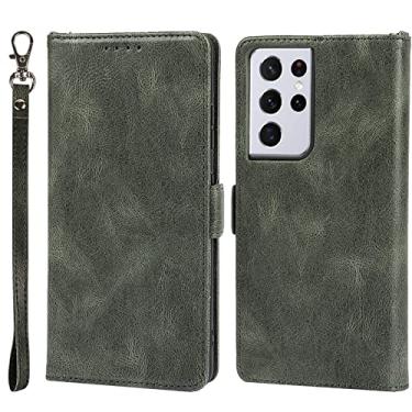 Imagem de Capa carteira para Samsung Galaxy S21/S21 Plus/S21 Ultra, bloqueio de RFID, capa de couro de poliuretano com alça de pulso e compartimentos para cartões, capa protetora flip magnética, verde, S21 Plus de 6,7 polegadas