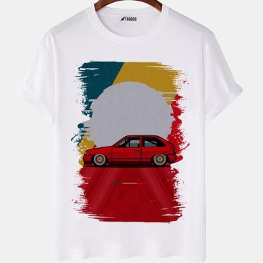 Imagem de Camiseta masculina Golf Gti Vermelho Carro Desenho Arte Camisa Blusa Branca Estampada