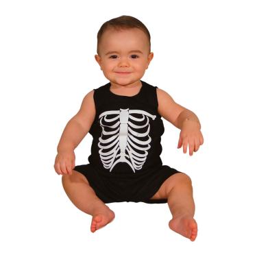 Imagem de Fantasia Halloween Esqueleto Bebê Menino 1 Ano Traje Conjunto Esqueletinho Bebe Regata