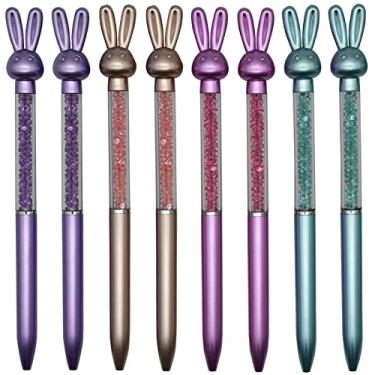 Imagem de Maydahui 12 peças de caneta esferográfica de coelho fofo retrátil colorida cristal areia movediça novidade caneta de pedra animal tinta preta para meninas estudantes escola