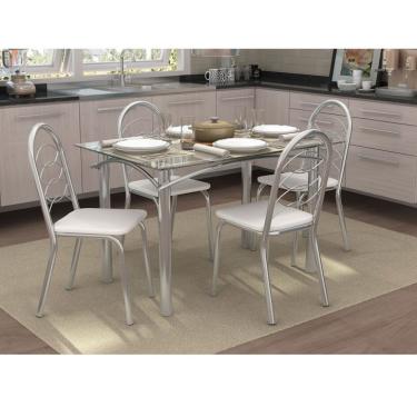 Imagem de Conjunto de Mesa com 4 Cadeiras Miriam Cromado e Branco