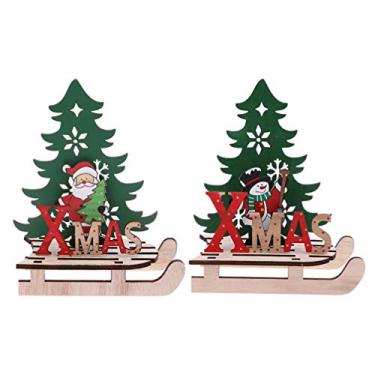 Imagem de Enfeite de Natal com 2 peças da Amosfun em madeira, enfeite de árvore de Natal, Papai Noel, boneco de neve, enfeites de mesa (estilo aleatório)