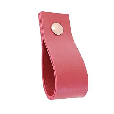 Imagem de Puxador Doko Parafuso - Textura de Couro Vermelho - Parafuso Rose Gold