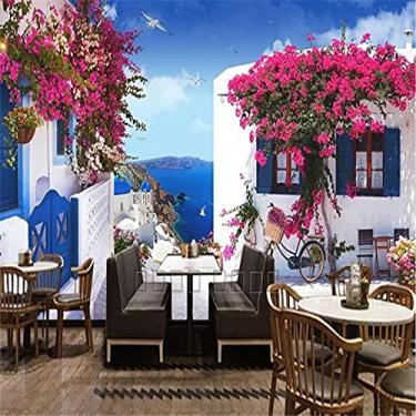 Imagem de Papéis de parede mediterrâneos personalizados para sala de estar, janelas, rosas de fundo, foto, mural, papel de parede, móveis de quarto, 430 cm (C) × 300 cm (A)