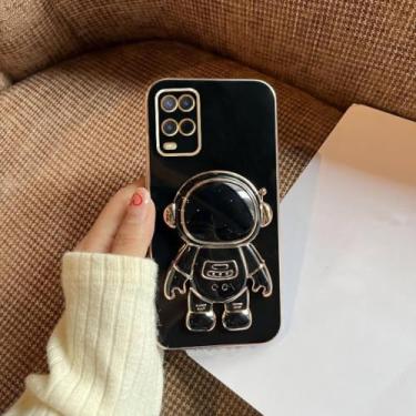 Imagem de Para Oppo a54 Capa de revestimento de suporte de astronauta para Oppo A54 A52 A16 A15 A36 A58 A53 A74 A57 A17 A72 4g 5g Capa de suporte de silicone, preta, para OPPO A16 A16S