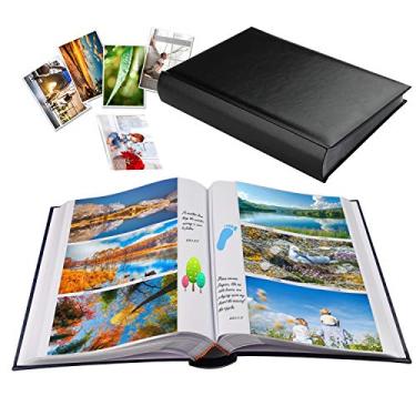 Imagem de 1DOT2 Álbum de fotos 10 x 15 cm comporta 402 bolsos com bolsos para memorandos, livro de fotos, capa de couro, álbuns de fotos com espaço de escrita para casamento, aniversário, família, férias, bebê,