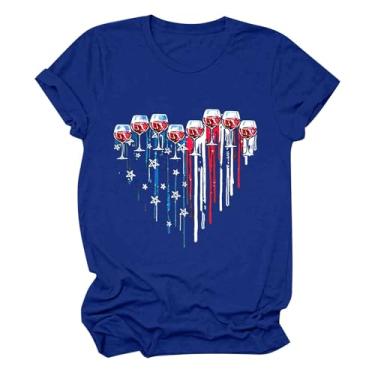 Imagem de Camisetas femininas de 4 de julho com estampa de faroeste, roupa do Memorial Day, camisetas estampadas engraçadas patrióticas, Azul, G