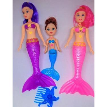 Imagem de Kit 3 Bonecas Sereias Princesa Articulada 2 grande 1 Sereia Pequena Mi