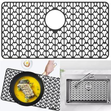 Imagem de Eysbiy Protetores de pia Eysbiy para pia de cozinha, protetor de pia de 66 cm x 35 cm, tapetes pretos para pia de cozinha em aço inoxidável com furo próximo à borda