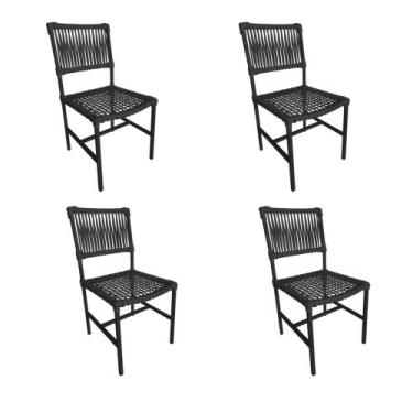 Imagem de Kit 4 Cadeiras de Jantar Gourmet Corda Náutica Preto Base Aluminio Pre