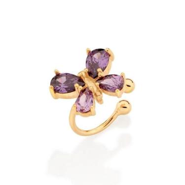 Imagem de Brinco Rommanel Piercing Pressão Borboleta Zircônia 527040, Dourado