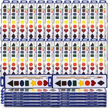Imagem de Color Swell Pacote com 36 tintas para aquarela com formas para aprender com pincel de madeira forte, 8 cores, laváveis, cores de água