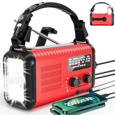 Imagem de Rádio meteorológico de manivela de emergência, 20000 mAh AM/FM/NOAA rádio alimentado por energia solar com carregador de telefone, carregamento USB, lanterna de LED, lâmpada de leitura, conector de
