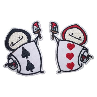 Imagem de CLOVER INTER 2 Pcs The Playing Cards Alice Patches Iron on Embroidered Badge Saw On Patch for Jeans, Clothing, Bags, Jackets, Caps black, red