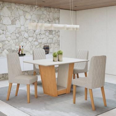 Imagem de Conjunto Apogeu 120cm Tampo MDF com 4 Cadeiras Luar Amêndoa Clean/Off White/Bege