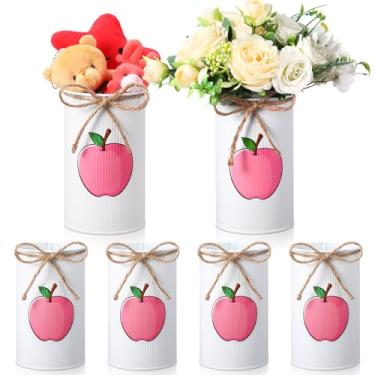 Imagem de Domensi 6 peças de vasos de metal galvanizado de maçã para flores artificiais, presentes de apreciação de professores, mesa de centro de mesa, suporte de utensílios para decoração de utensílios de