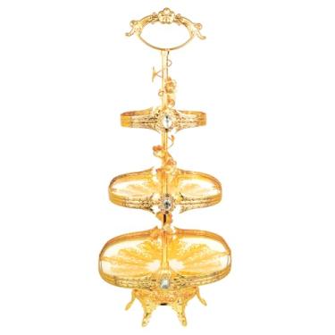 Imagem de Loticy Suporte Quadrado Dourado Para Bolo De 3 Camadas 24" Com Pedestal Metal, Cupcakes, Prato Vidro Exibição Queijos, Sobremesas E Festas, Casamento, Aniversário, Chá Bebê, Decoração Casa