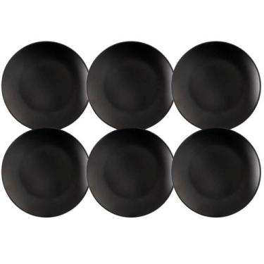 Imagem de Conjunto 6 Pratos Rasos para Sobremesa Plástico Preto 18cm Coza Mesa P