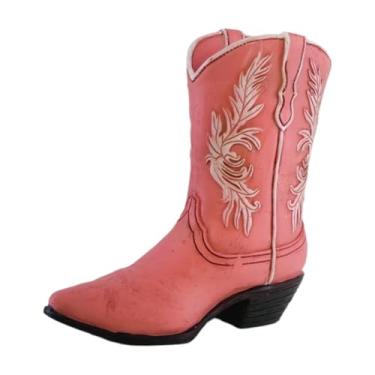 Imagem de WeiLaiKeQi Vaso de bota de cowgirl, escultura interna, vaso de resina, decoração, design retrô, mini estatueta decorativa de 17,5 cm de altura para quarto, Rosa