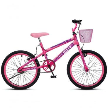 Imagem de Bicicleta Jully Aro 20 Aero 36 Raias, Freios V-brake Dianteiro E Traseiro, Suporte De Guidão Down Hill E Cestinha Rosa