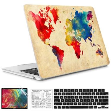 Imagem de QCzyc Mapa-múndi compatível com MacBook Air 2022 de 13,5 polegadas modelo de : A2681 M2 Chip plástico para laptop com adesivo de teclado Mac OS e capa de teclado (Mapa)
