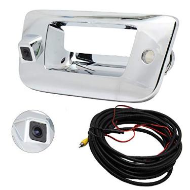 Imagem de RED WOLF Câmera traseira traseira para Chevrolet Silverado 2007-2014, GMC Sierra 1500/2500/3500 HD, câmera retrovisora HD, cromada, polida, alça traseira com guia removível