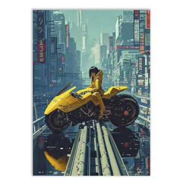 Imagem de Placa Decorativa Moto Esportiva Amarelo Anime Cyberpunk Decoração Poster Quarto Sala