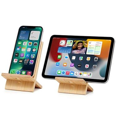 Imagem de FadyDail Bamboo Cell Phone Stand with Charging Hole, Detachable Wood Mobile Phone Holder for Desk Tablet Stand Wooden Desktop Dock Cradle for iPhone iPad Samsung and All Smartphones