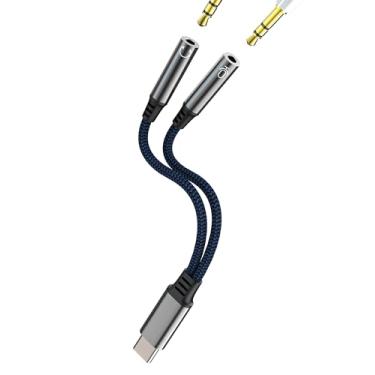 Imagem de Divisor de áudio USB C para auxiliar duplo (2 em 1) para fone de ouvido Apple 3,5 mm, adaptador de entrada de microfone para iPhone 16 tipo C, dongle de fone de ouvido compatível com Samsung para iPad