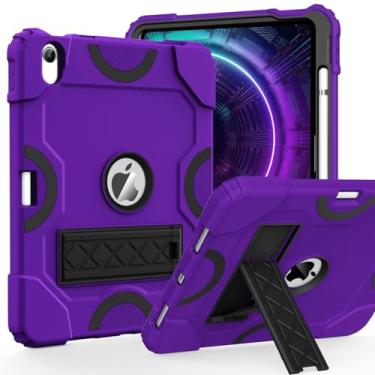 Imagem de Cantis Capa para iPad 11 polegadas (A16) 2025/iPad 10ª geração 2022 (11 polegadas), capa à prova de choque para iPad 10ª geração com suporte de lápis e suporte, roxo escuro + preto