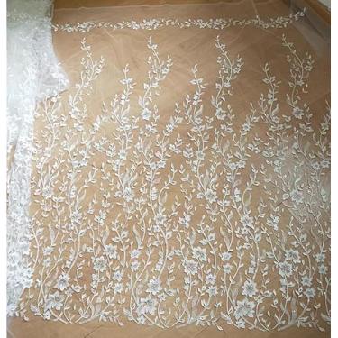 Imagem de 129,5 cm de largura rede branca marfim tule malha flor casamento renda tecido requintado nupcial bordado de renda tecidos para vestidos de casamento DIY saia vestido cortinas (branco marfim 3, 3