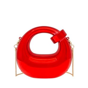 Imagem de COOLOYA Bolsa feminina de luxo de designer de acrílico mini crescente, bolsa de mão tiracolo com corrente, Fivela vermelha, One Size