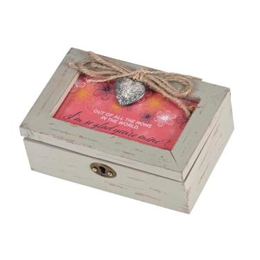 Imagem de Cottage Garden Caixa de joias com foto musical toca música You Are My Sunshine, MDF de 10 x 15 cm e vidro envelhecido I'm Glad You're My Mom