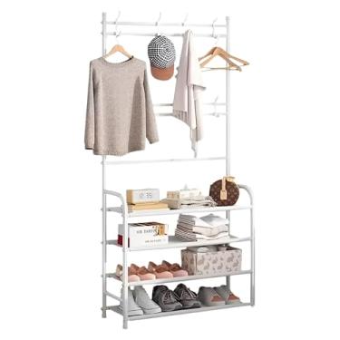Imagem de Prateleira Organizadora Multifuncional 4 Andares – Sapateira com Cabideiro e Estante Vertical para Sapatos e Roupas