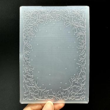 Imagem de Modelo de pasta em relevo de plástico 3D, textura de borda de folha de Natal, tamanho A6 para fazer cartões, faça você mesmo, scrapbook, papel, artesanato, artesanato, scrapbook, artes, decoração