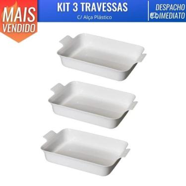 Imagem de Kit 3 Travessa Retangular M C/ Alças Branca Le Chef Tigela Para Servir
