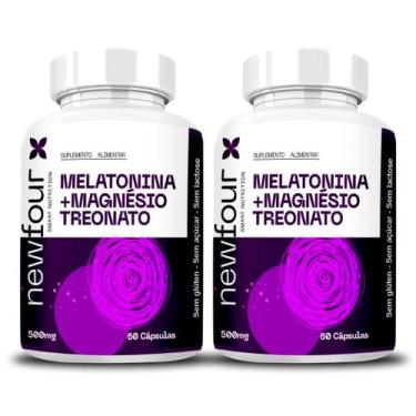 Imagem de 2 Melatonina + Magnésio Treonato 500mg - 60 Cápsulas Premium Sem Sabor