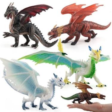 Imagem de Conjunto de brinquedos Dragon Figures, 5 peças realistas com mandíbula