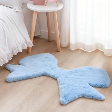 Imagem de Tinideya Tapete de arco azul para quarto, 6 x 0,9 m, arco de coquete, macio, pele de carneiro, tapete de área pequeno, fofo, fofo, para decoração de quarto de meninas, tapete de armário, berçário