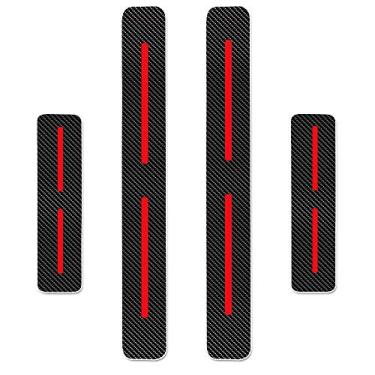 Imagem de Para Jeep Compass Grand Cherokee Patriot Wrangler Peitoril da porta Scuff Pedal de boas-vindas Adesivos de fibra de carbono Vermelho 4 peças
