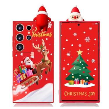 Imagem de Esakycn Capa para Samsung Galaxy S24 Ultra Natal, capa de telefone silicone vermelho 3D boneca brinquedo de Natal com design para meninas mulheres presente capa fina à prova de choque macia fofa para