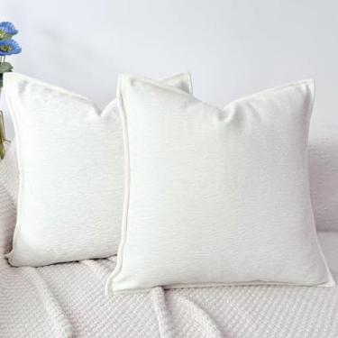 Imagem de OYIMUA Capas de almofada decorativas macias de chenille branco creme, 45,7 x 45,7 cm, conjunto de 2 fronhas neutras Boho Farmhouse para sofá, quarto, sala de estar, decoração de casa, almofadas